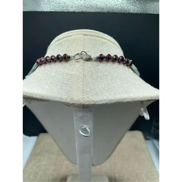 Artisan Beaded Necklace Choker Purple Blue Green Beads Handmade - Picture 2 of 5